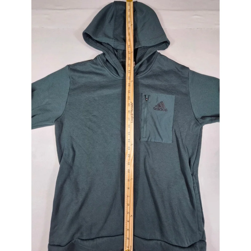 Adidas Mens Forest Green Fleece‎ Hoodie Zip Chest Pocket Logo Pullover Large